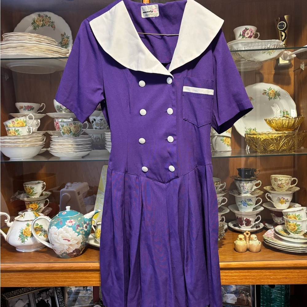 Purple Double-Breasted Romper with White Collar